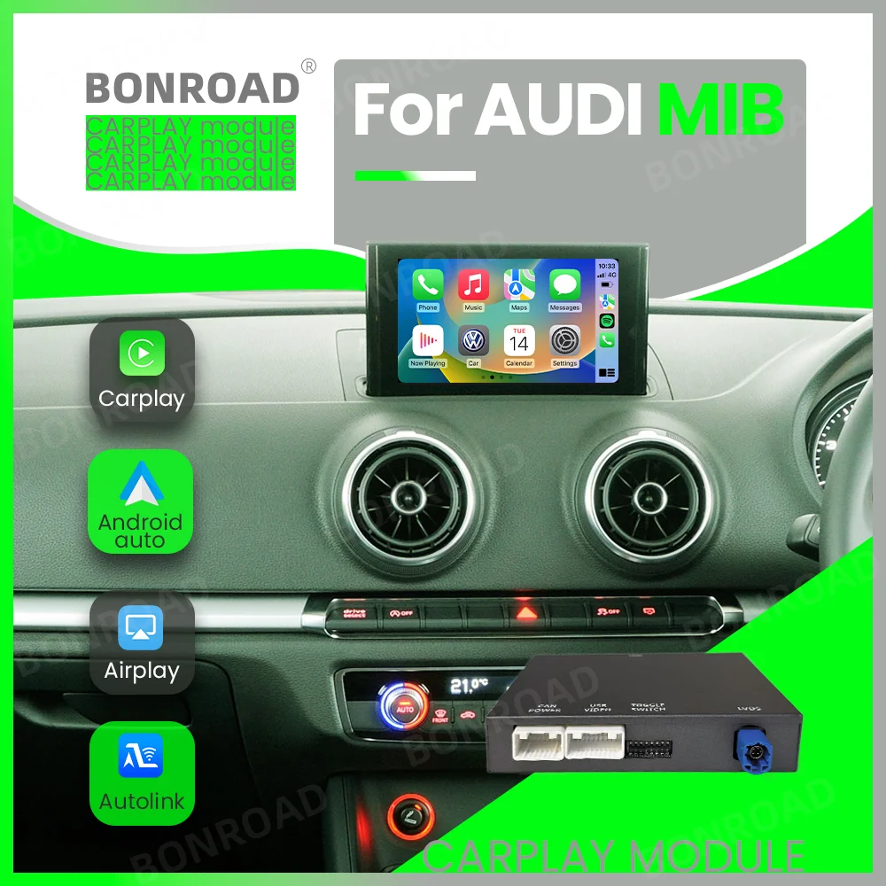 BONROAD Wireless CarPlay Android Auto Module for Audi A3 S3 8V Q2 A4L A5 Q7 Bluetooth Navigation Adapter with Airplay Mirrorlink