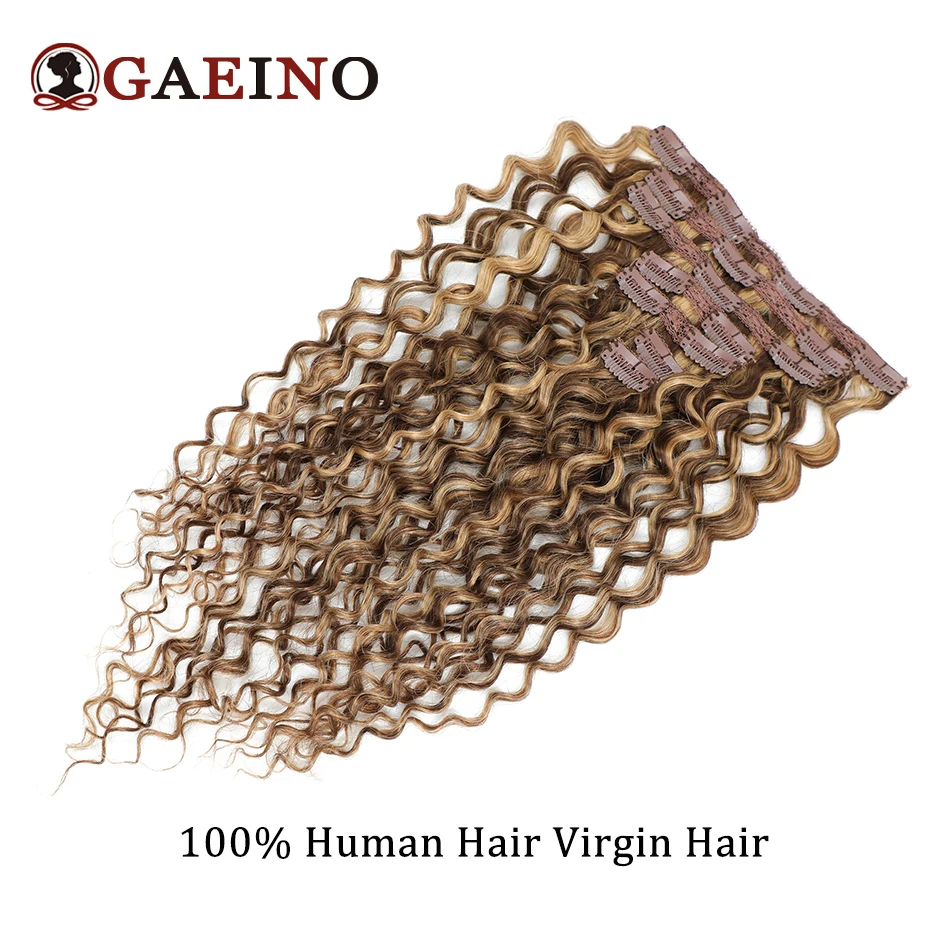 Extensiones de Cabello con Clip de onda de agua, Marrón ceniza y Rubio arenoso, mezcla 100% de cabello humano Remy, cabeza completa, 14-26 ", 7 unidades por juego