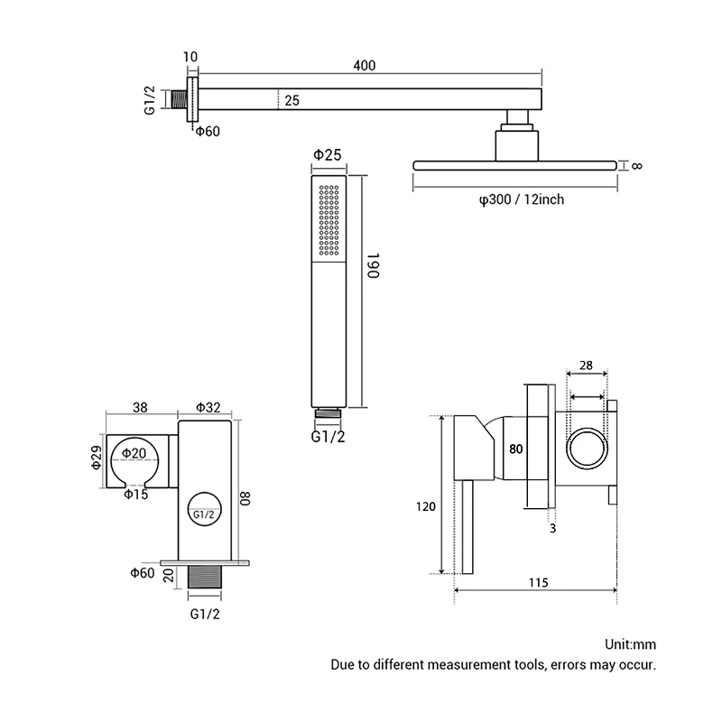 Imagem -06 - Chuveiro Conjunto Wall Mounted Shower Torneira Misturador 10 12 Polegada Rain Head Conjunto Chuvas Oculta Sistema de Chuveiro