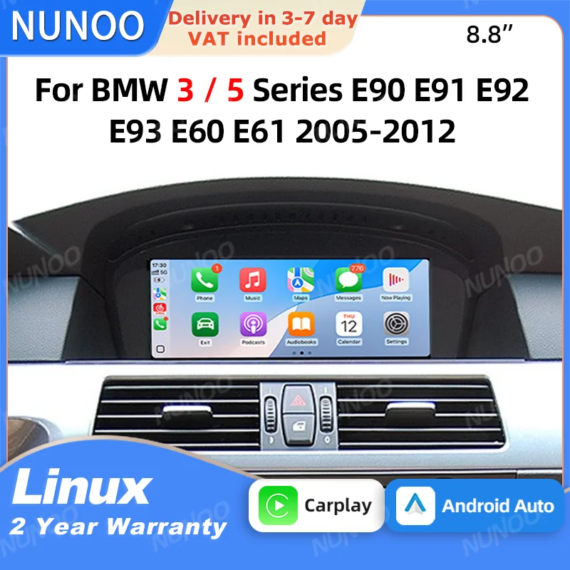 Image of Linux Wireless Carplay Android Auto für BMW 3er 5er Serie E90 E91 E92 E93 E60 E61 2005-2012 Multimedia-Touchscreen-Radioplayer