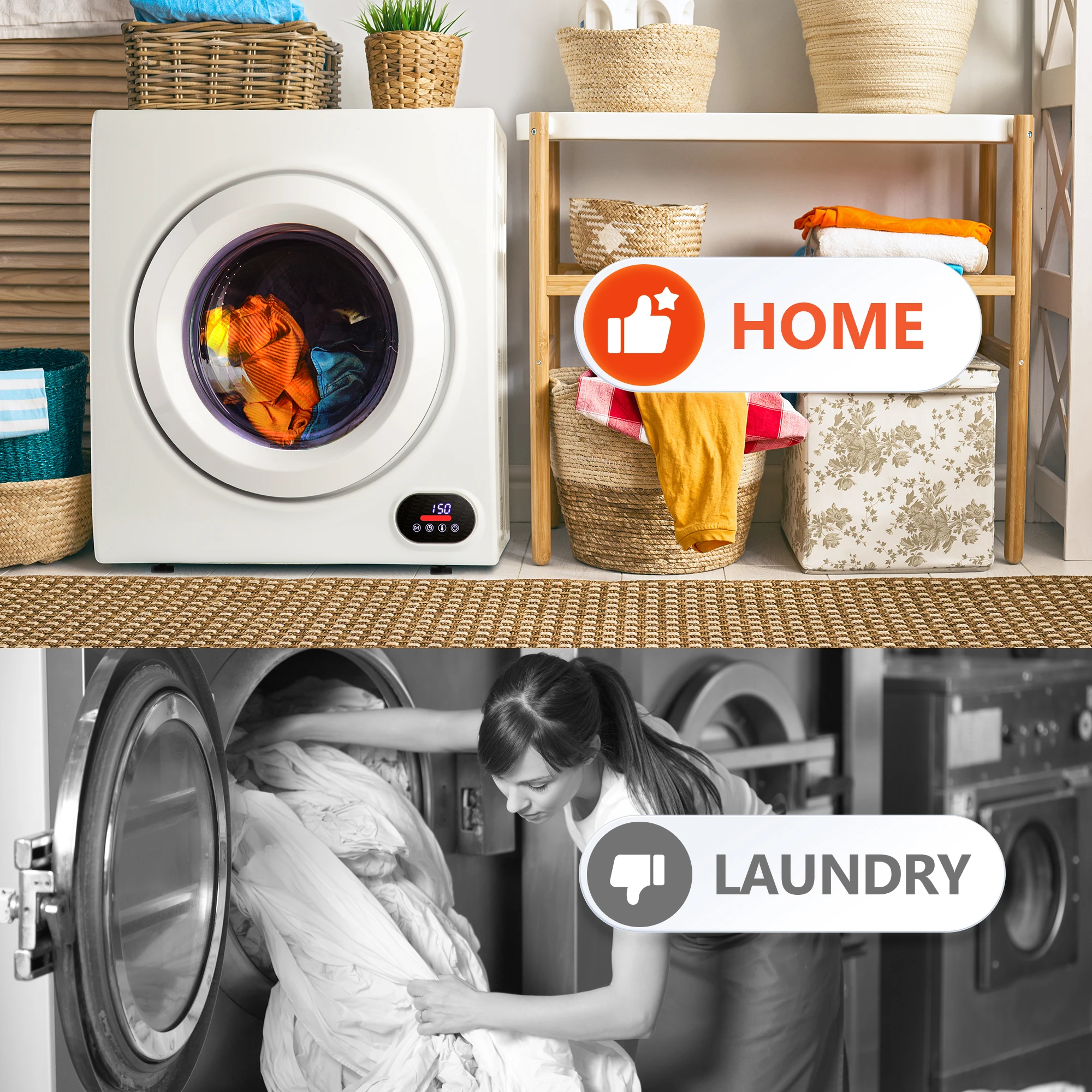 EKOJUCE 2.65cu.ft Compact Laundry Dryer, Front Load Stainless Steel Clothes Dryers With Exhaust Pipe, Ideal for Apartments, Home, Dorm