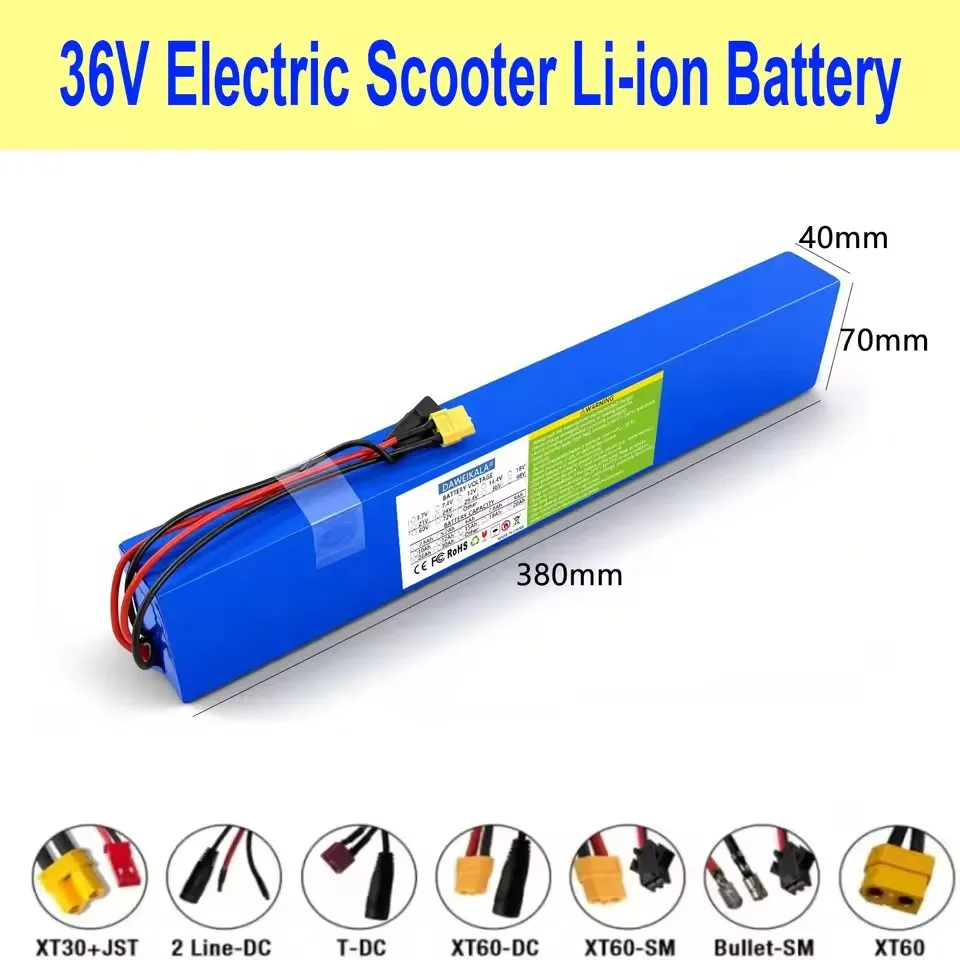 Batterie rechargeable 10S4P 36V 20000mAh 1000W 18650, batterie lithium 36V pour scooter électrique 42V avec BMS et prise optionnelle