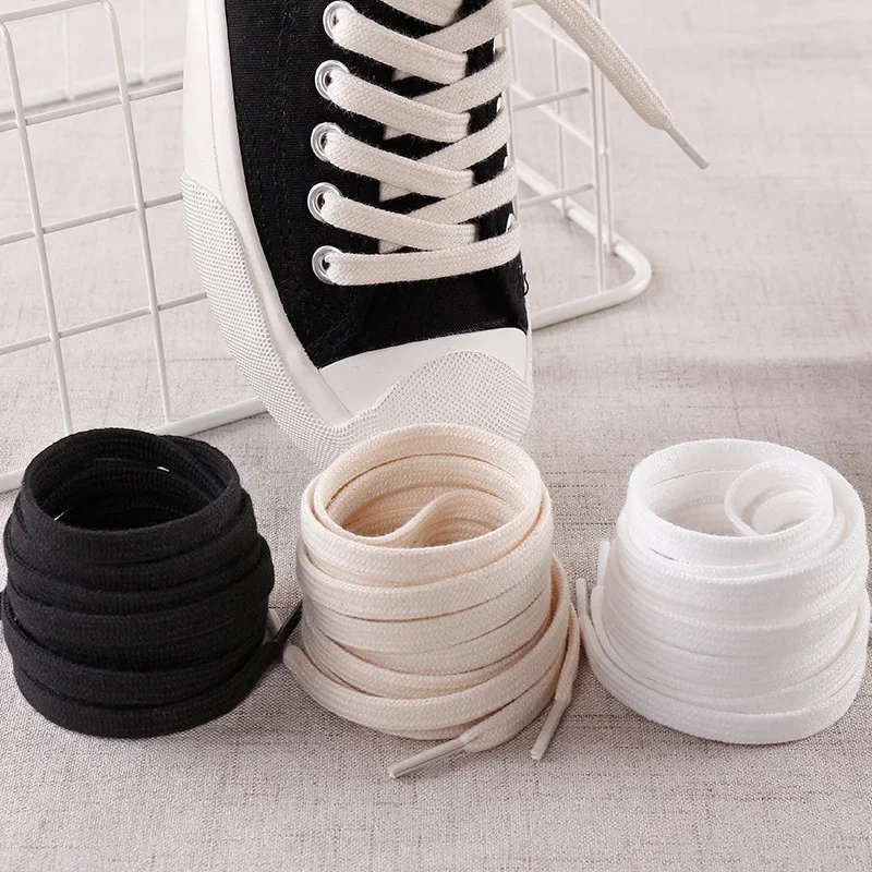 1 paire de lacets plats toile baskets lacet coton corde lacet blanc noir Beige solide lacets pour chaussures 100/120/140/160 cm