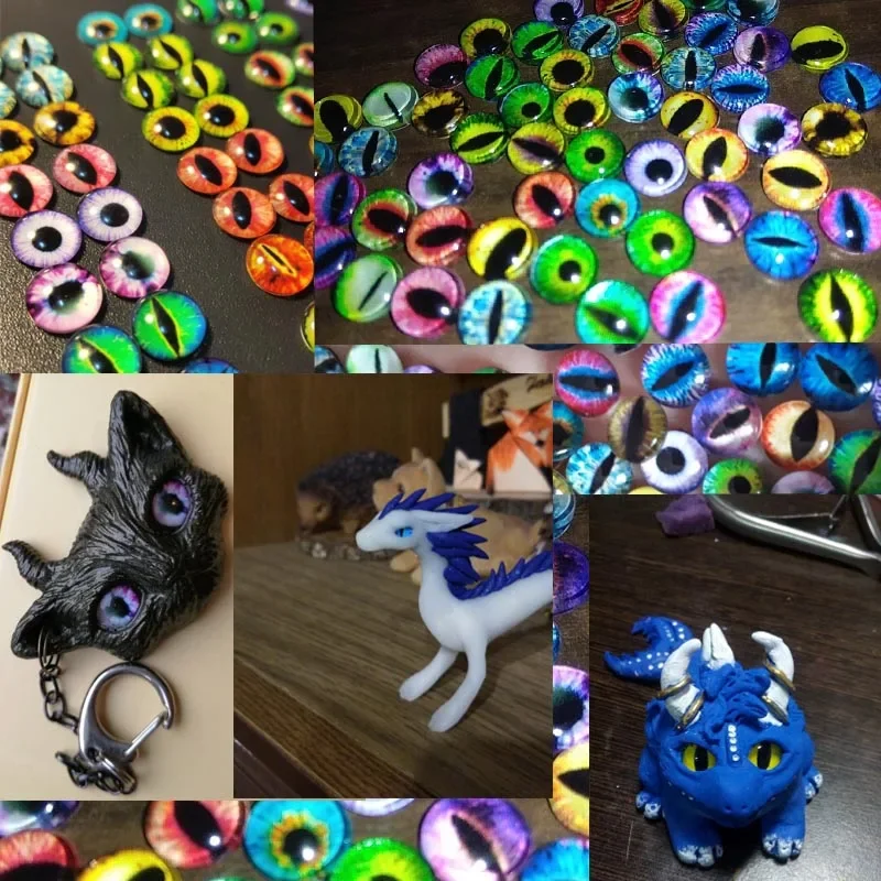 10-50 SZTUK Mieszane smocze oczy kota Okrągłe szklane kaboszony Flatback Photo Cabochons Akcesoria podstawowe po parze Broszka z oczkiem ucznia DIY — zdjęcie 2
