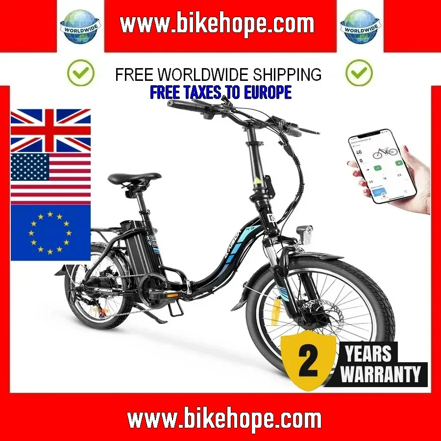 

K7 2024 KAISDA Folding Electric Bike Folding 350W Motor 12.5Ah Battery 20*1.95 inch Tire Mountain Bicycle APP Control Moped Ebik