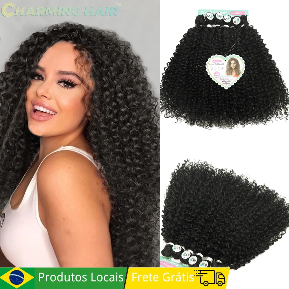 Cabelo Orgânico Cacheado Onda Profunda para Entrelace Feminino, Extensões de Fibra Química Orgânica de Qualidade, 240g, 65cm, 6 Peças POD-MODA