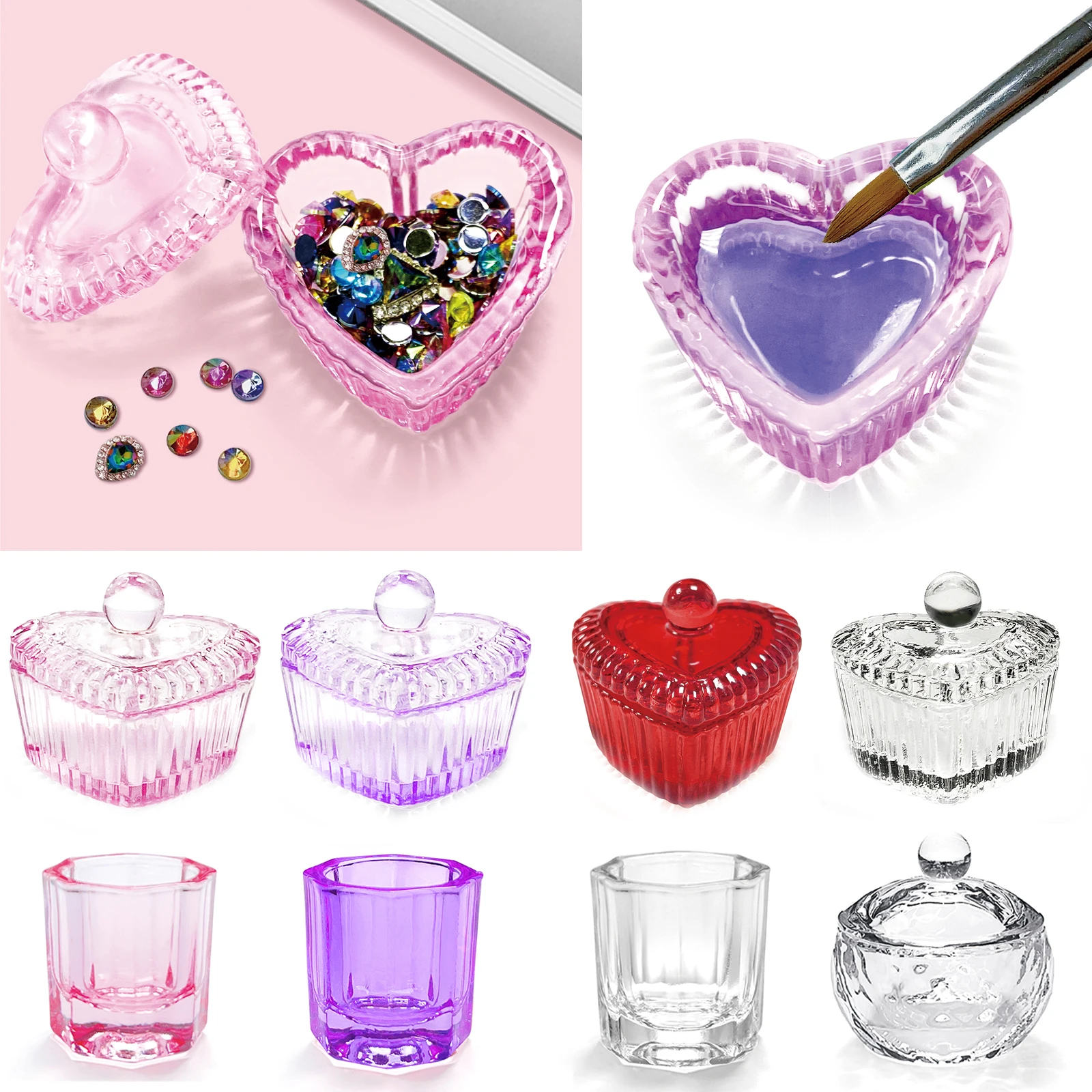 1pcs Crystal Glass Nail Cup Acrylic Liquid Powder Glass Dappen Dish Heart Shape Clear Bowl Nail Powder Holder DIY Manicure Tools