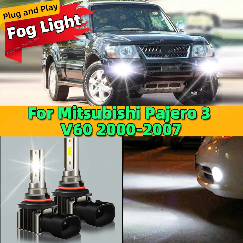 6000K LED Car Front Fog Light Lamps 9006 HB4 Bulb For Mitsubishi Pajero 3 V60 2000 2001 2002 2003 2004 2005 062007 Plug and Play