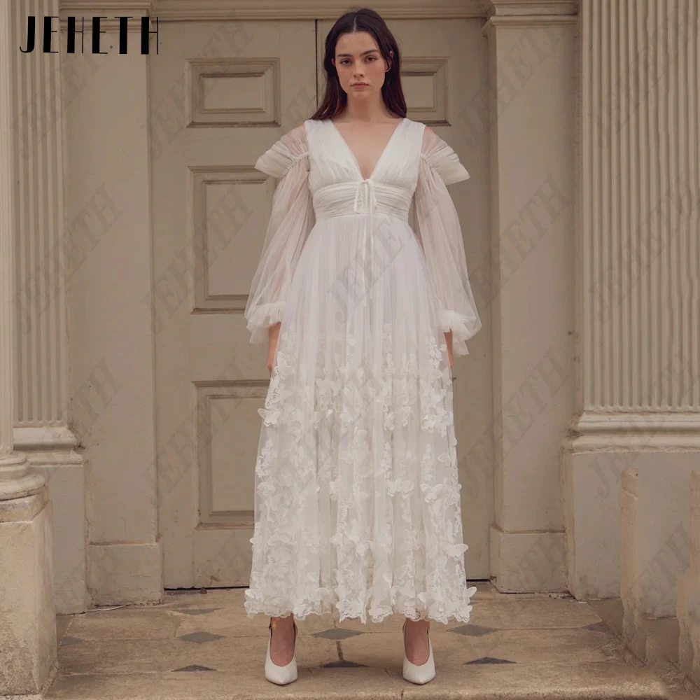 JEHETH-vestido de fiesta con bordado de mariposas blancas, vestido de noche Formal con hombros descubiertos y mangas abullonadas, Estilo Vintage Vestido de Fiesta Vintage Blanco Bordado Mariposa  Partido partido fuera