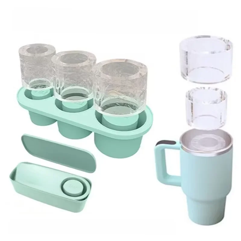 3-Gitter-Eiswürfelform für Stanley 30/40 Oz Tumbler Cups, wiederverwendbare Zylinder-Silikon-Eiswürfelformen mit Deckel für Getränke, Saft, Kaffee