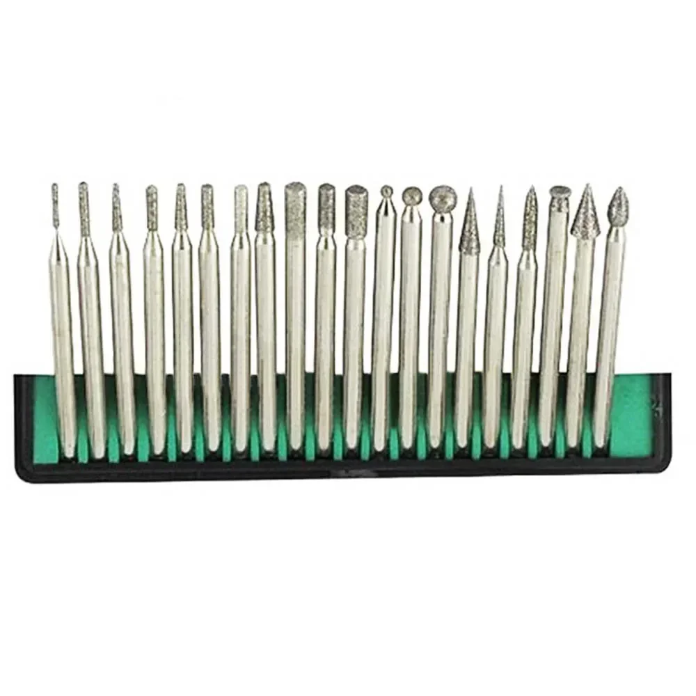 20 sztuk 3mm diamentowe końcówki zadziorów głowica akcesoria Dremel Shank igła szlifierska rzeźba zestaw do polerowania zamontowane Mini wiertarka — zdjęcie 2