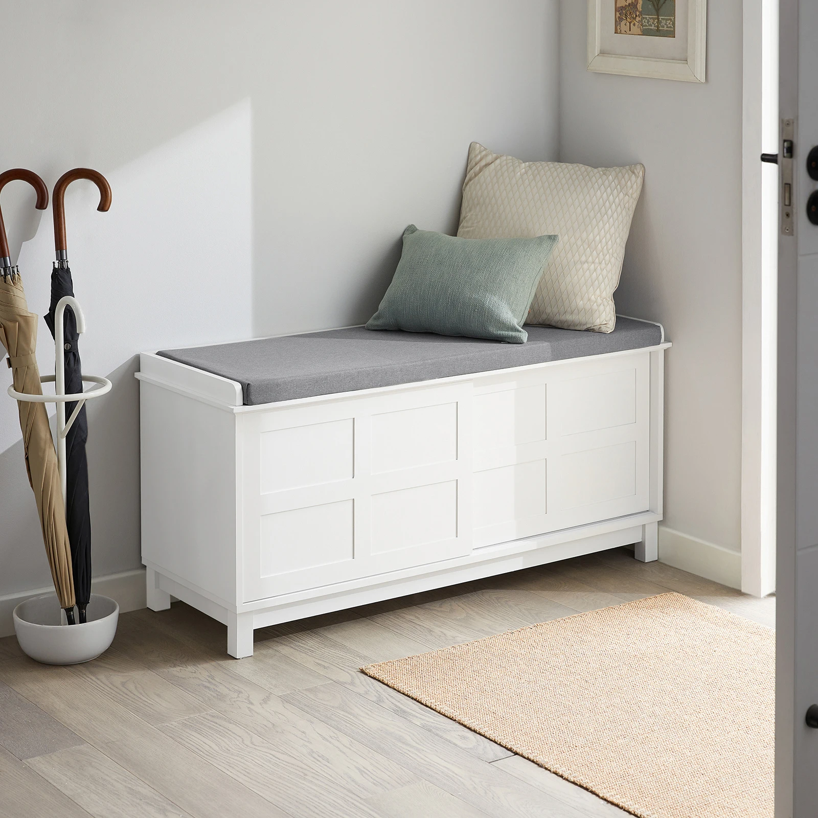 SoBuy FSR86 W panca portaoggetti con cuscino imbottito, piano basso...