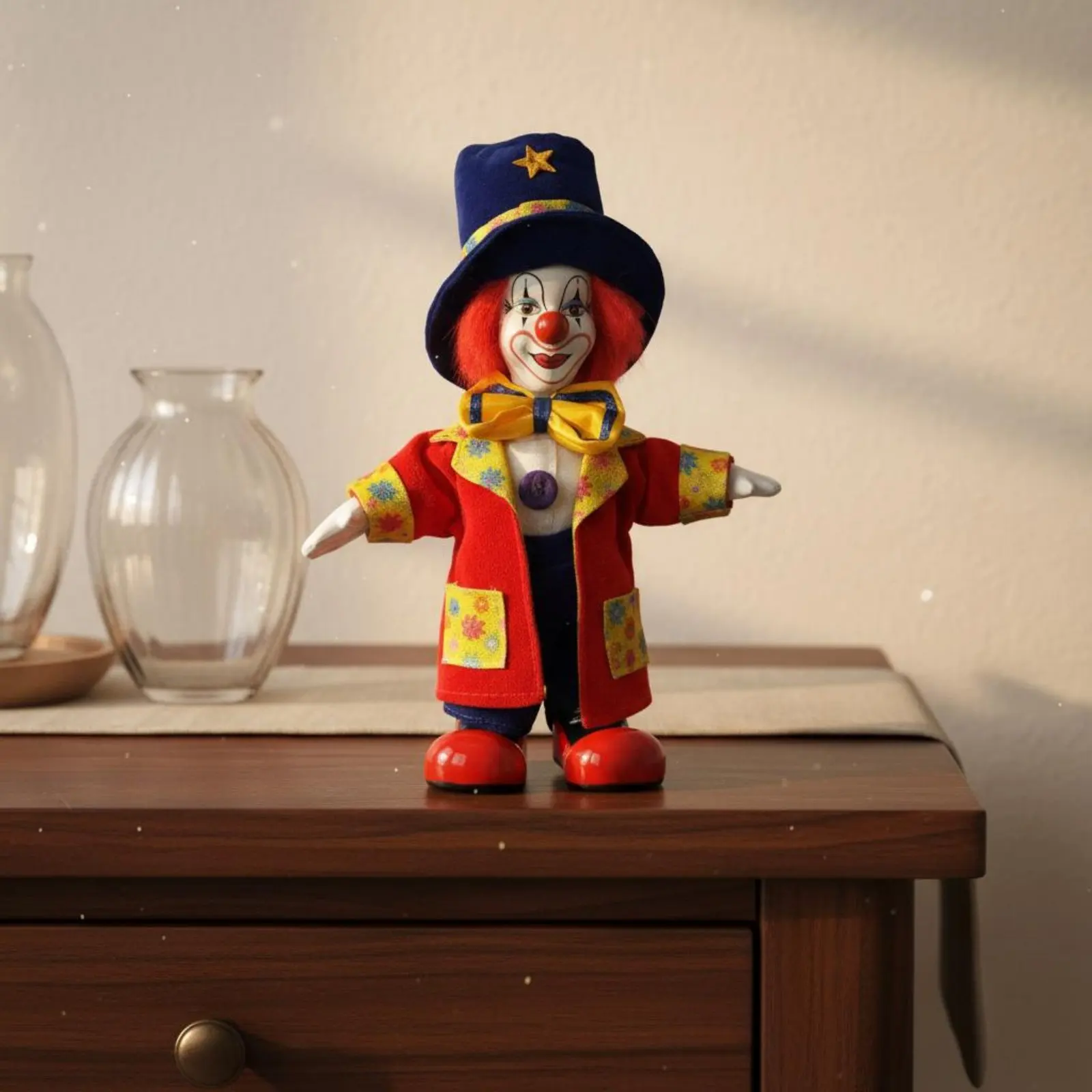 6 inch Porcelain Clown Doll Souvenir Gift Handmade Poseable Limbs Handmade Clown Doll for Collectors, Shelf Display