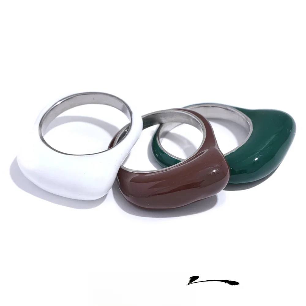 Yhpup White Green Coffee Enamel Stainless Steel Minimalistyczny pierścionek INS Chic dla kobiet Spersonalizowany prezent na palec — zdjęcie 2