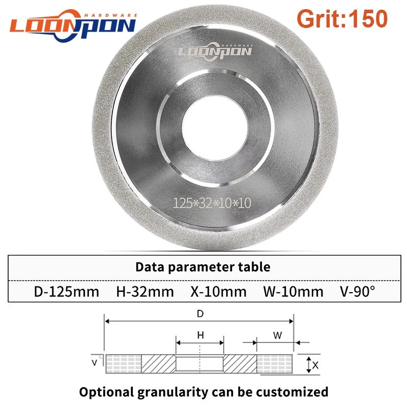 Diamond Grinding Wheel 100/125/150mm Grit150 Cutter Grinder Grinding Disc for Grinding Abrasive Cutting Tool Sand Width 10mm