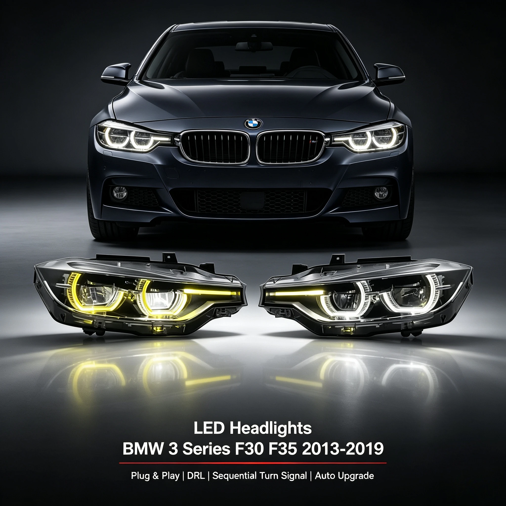 LED-Scheinwerfer für BMW 3er F30 F35 2013-2019 Plug-and-Play Frontleuchte DRL Sequentieller Blinker Upgrade Auto