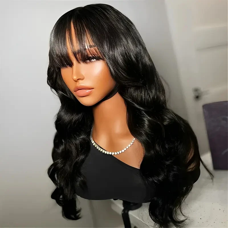 HAIRTIME Body Wave Human Hair Wigs 30 inches With Bangs 180% Density Brazilian Fringe Remy Full Machine Made Wig For Women