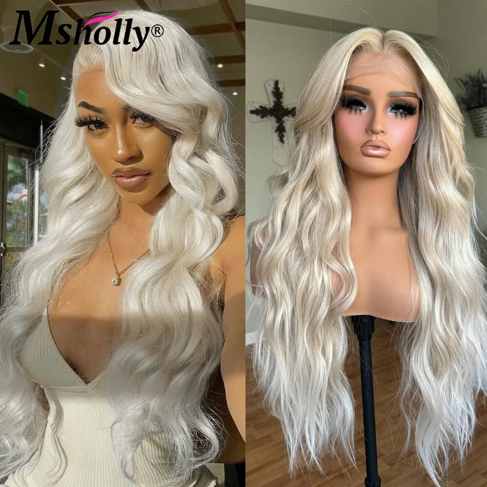 Platinum Blonde Lace Front Wigs Human Hair #60 Body Wave 180 Density Brazilian Hair Wig 13x4 Transparent Lace Frontal Wigs