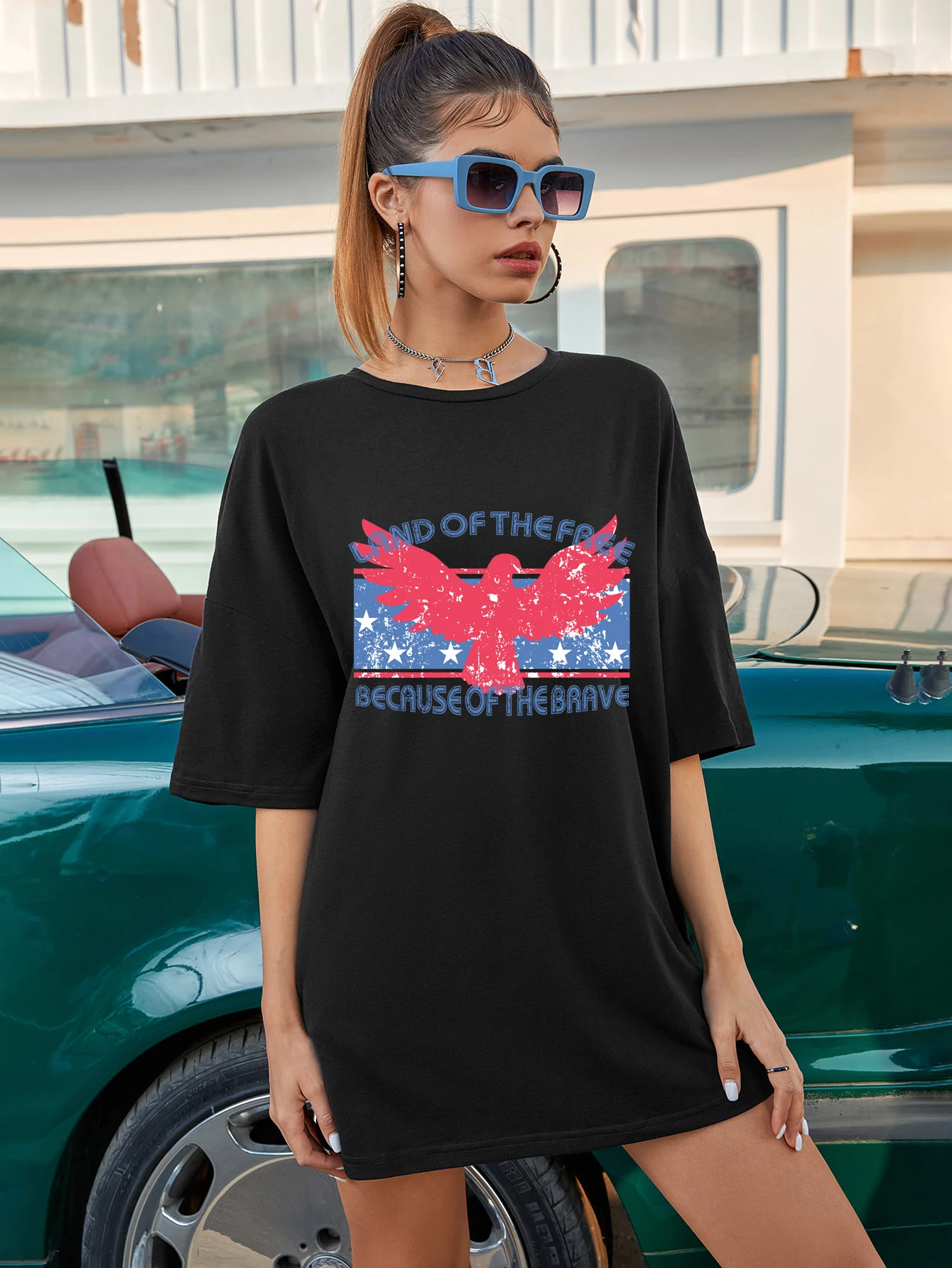 

colored land of the free oversized tshirt vintage women graphic tee shirt
