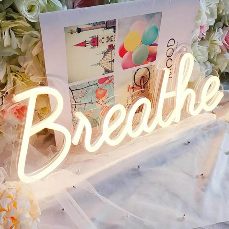 Breathe Yoga Neon Sign Office Bedroom Living Room LED Sign Free Powered Neon Sign Wall Decor Meditation Room Illuminated Light