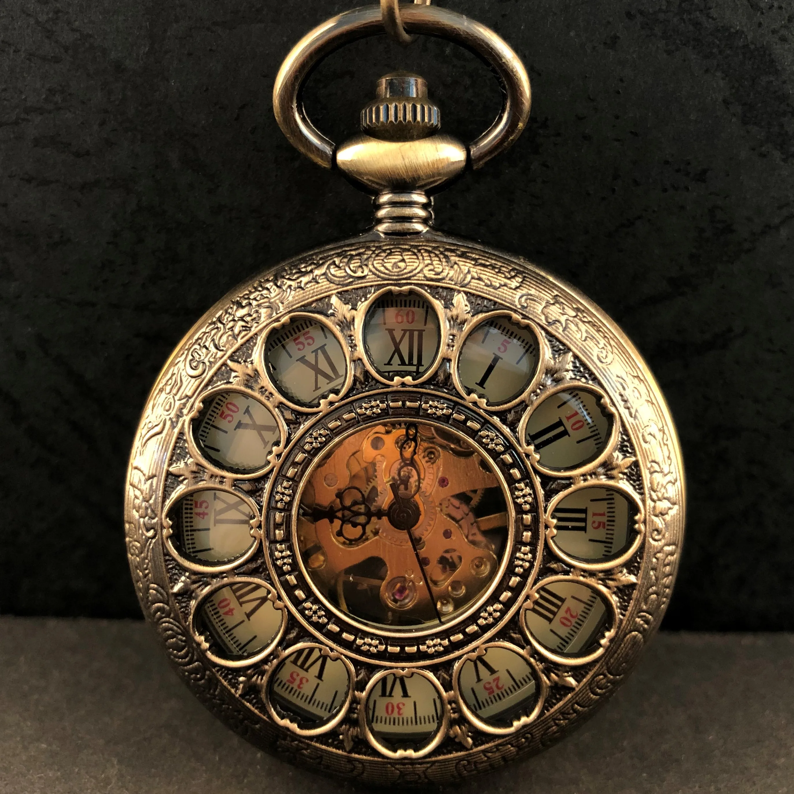 5 יח'\סט דלעת פרח ברונזה שעון כיס מכני שעון תליון יוקרה מתנה שעון כיס עם שרשרת