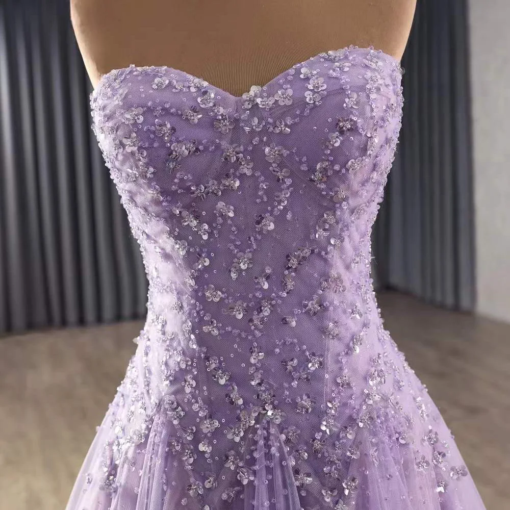 Abiti da sera viola Scollo a cuore Perline Pizzo A Line Abito da ballo donna 2025