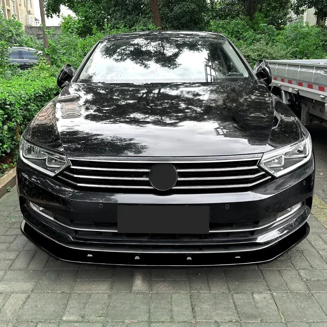 Dla VW Volkswagen Passat B8 Przedni zderzak Dyfuzor Spoiler 2017 2018 2019 Czarny błyszczący Splitter Osłona Wykończenie Ochraniacz Zestaw karoserii — zdjęcie 2