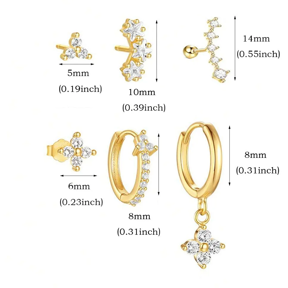 6Pcs Flower Dangle Hoop Stud Stackable Earrings for Women