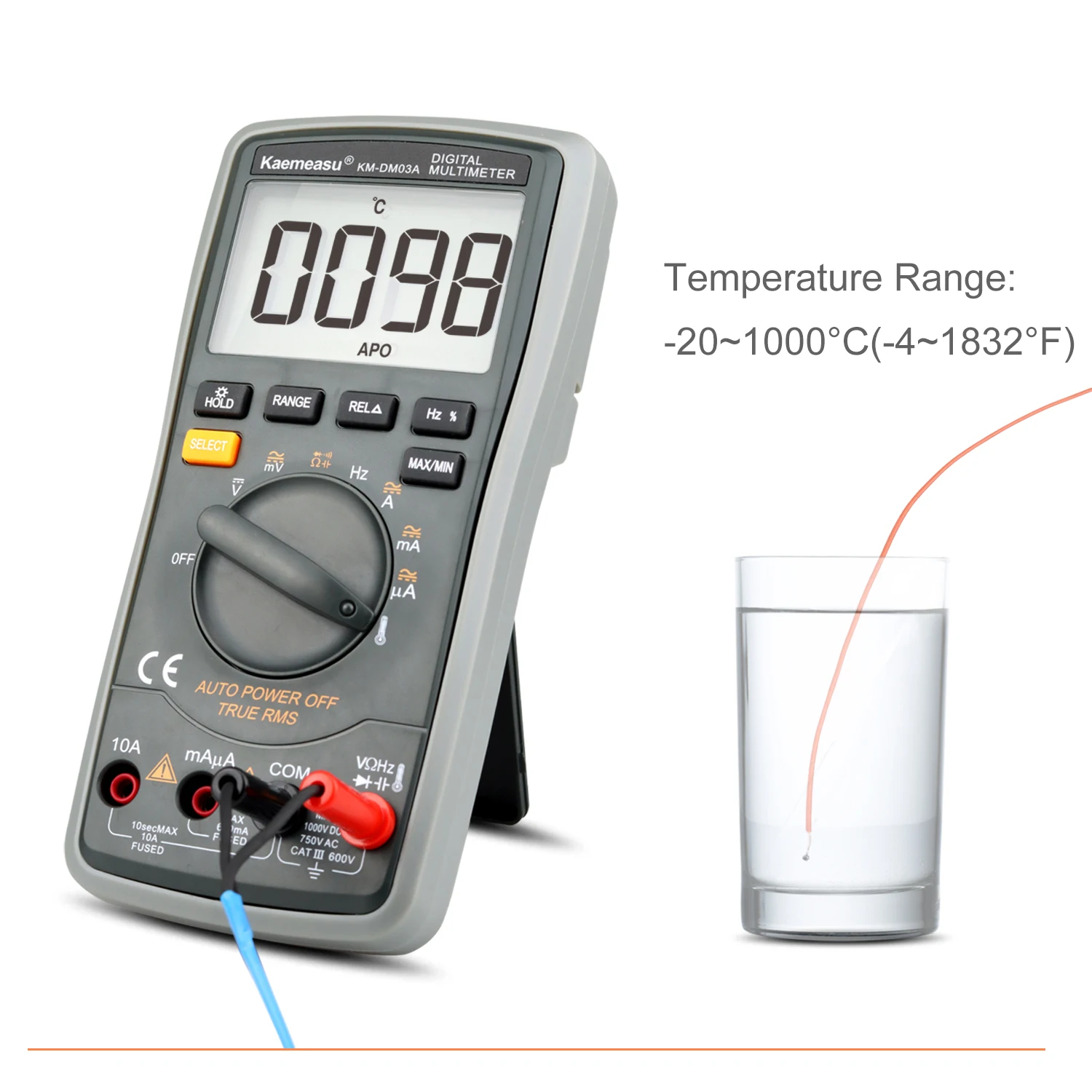 6000 Count Automatic Backlight AC/DC Voltage Meter Transistor Tester Frequency Diode Temperature Measurement Digital Multimeter