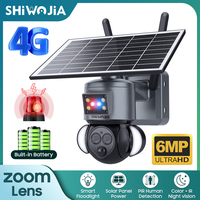 SHIWOJIA Solar Camera 4G sim Card 3K 6MP Dual Lens 12X Hybrid Zoom Outdoor WiFi Security Camera PIR Human Detection IP66