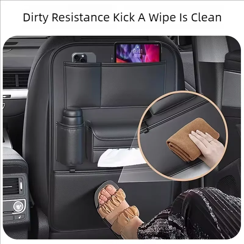 Car Seat Back Organizer - High-Capacity Multi-Pocket Backseat Storage Bag Wear-Resistant Anti-Kick Mat for Vehicle Inter