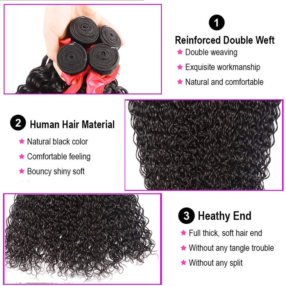 Water Wave Bundles With Closure 100% Human Hair Curly Human Hair Bundles With Frontal Closure Remy Hair Weave Extensions