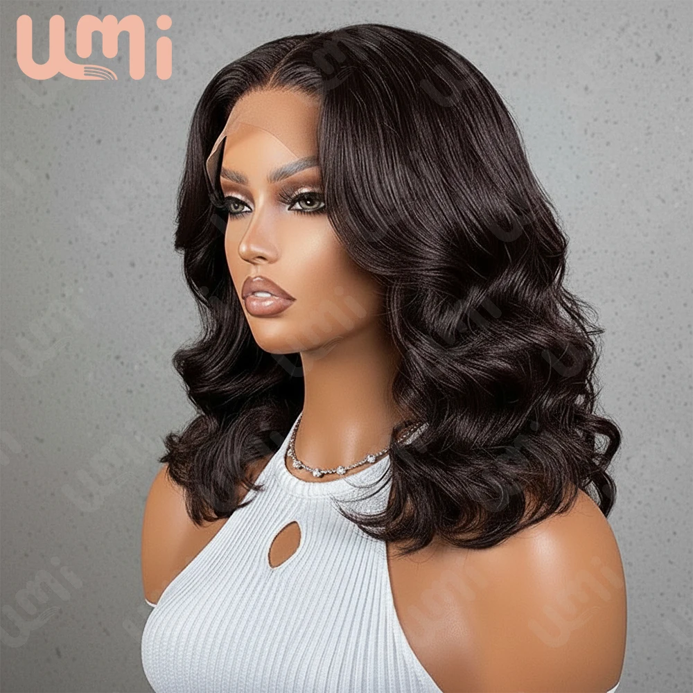 Umi 13x4 HD body wave Bob Wig Transparent Lace Front For Women Brazilian Remy 230% Density 100% Human Hair 12-16 Inch Wear to go