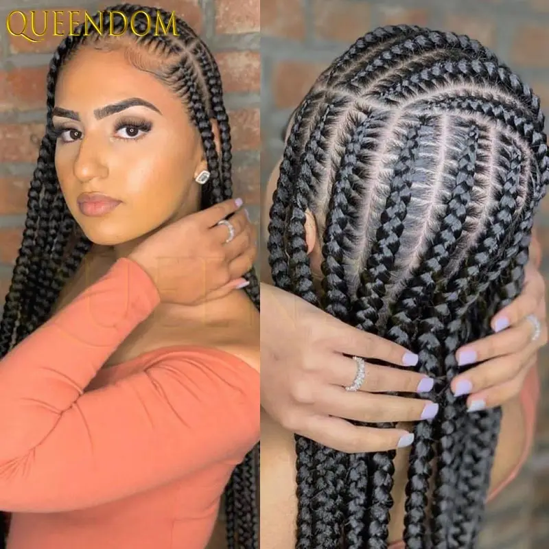 

Cornrow Box Braids Light Wig 36 Inch Synthetic Full Lace Frontal Knotless African Hair for Black Women