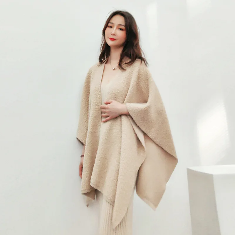 Wool loop cape shaw cardigan women sweater winter fashion top woman jacket knit coat luxury vintage designer chunky aesthetic