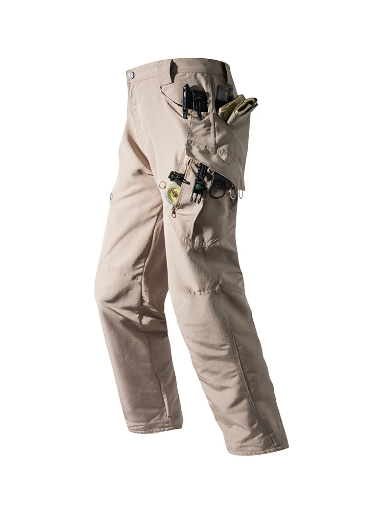 ชุดเอี๊ยมยุทธวิธีหลายกระเป๋าสำหรับผู้ชาย กางเกงทำงานกลางแจ้งกันลม ทนทานต่อการสึกหรอ และใช้งานได้จริงสำหรับการต่อสู้