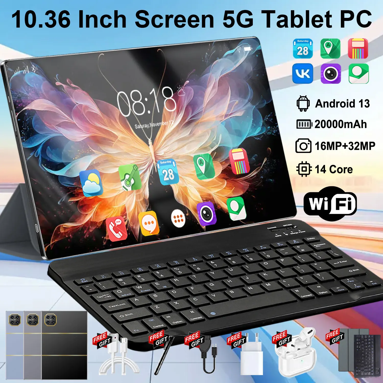 Tablet Android 13.0 de 10.36 pulgadas con 16GB de RAM, 1TB de ROM, cámaras de 16MP y 32MP, 14 núcleos, 20000mAh, 4G, 5G, Wifi, modelo