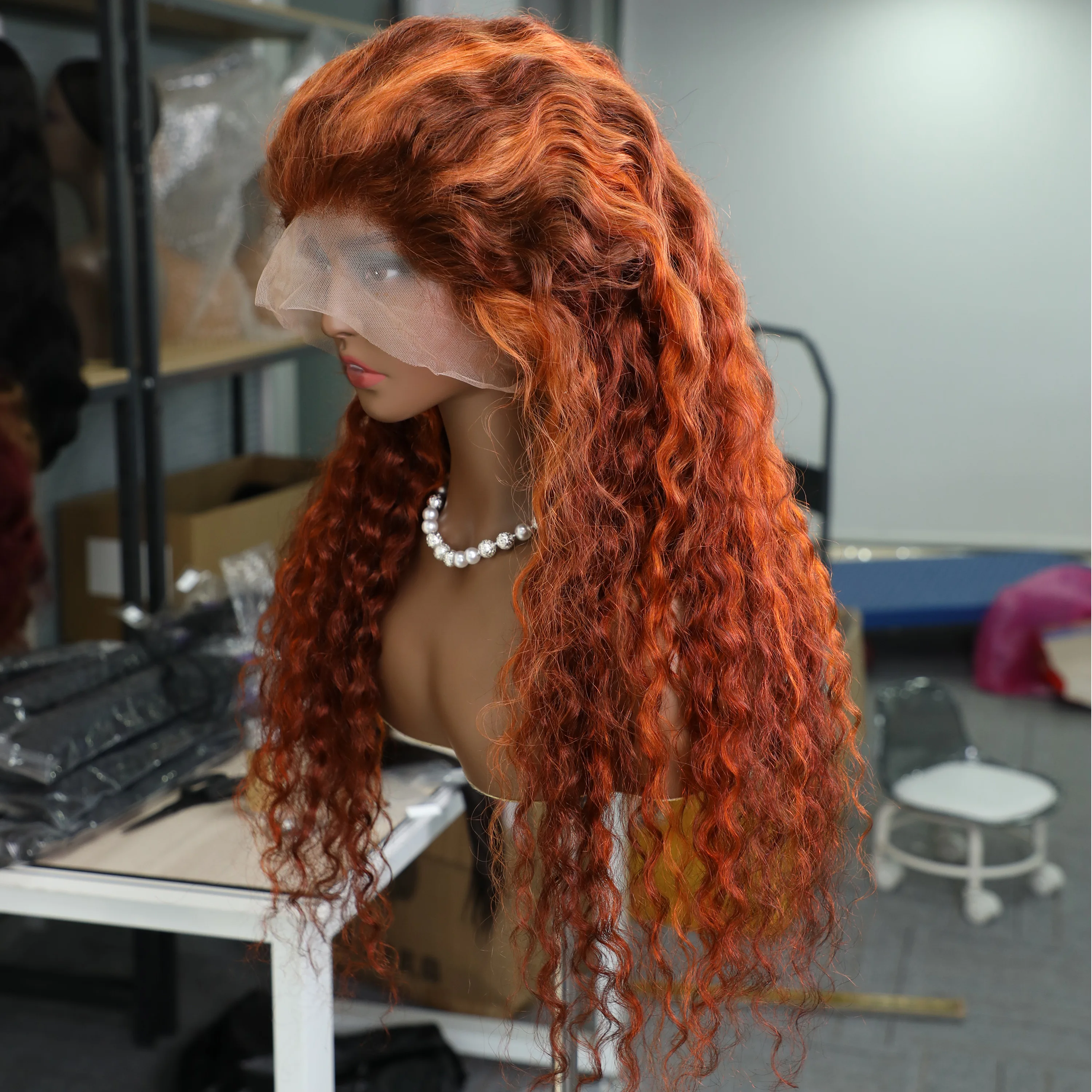 30 34 Inch Water Wave 100% Human Hair Brazilian Remy Hair 200 Density 13x4 13x6 HD Lace Front Wig Curly Wigs 4/350 Ginger Orange