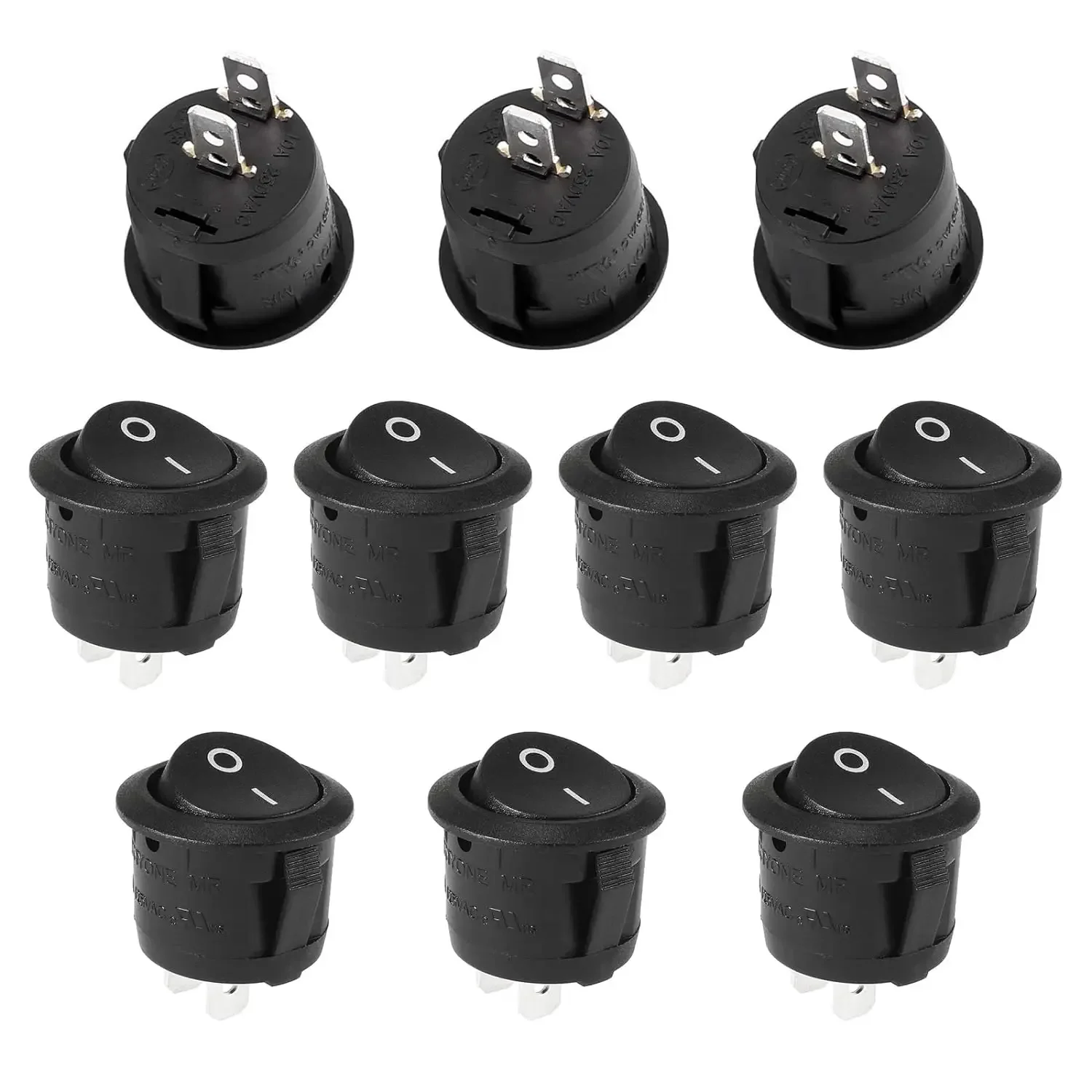 10Pcs Zatrzaskowy okrągły przełącznik kołyskowy SPST Mini przełącznik dwupozycyjny 2-pinowy 2-pozycyjny czarny przycisk Włącznik zasilania Wyłącznik AC 10A/125V 6A/250V, — zdjęcie 2