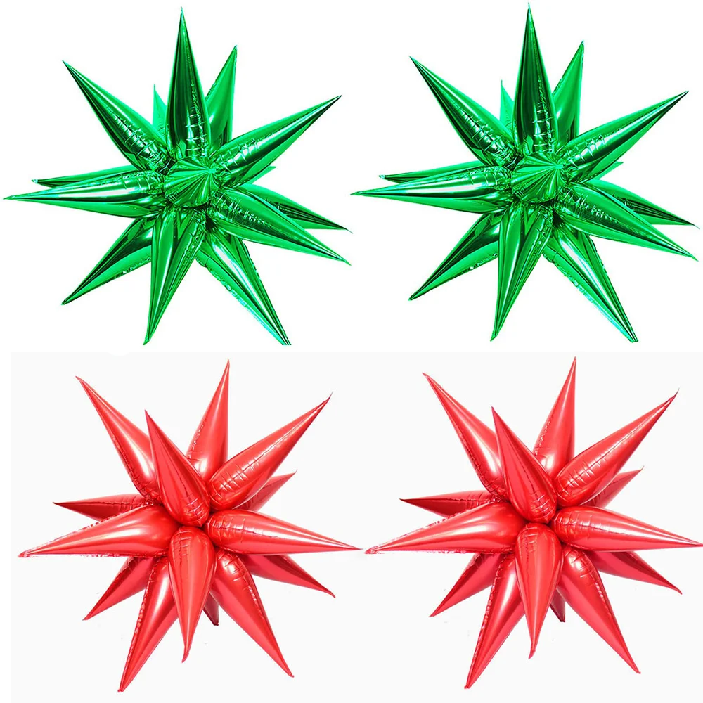 

4pcs Green Red Explosion Star Foil Balloon for Christmas Party Decorations Starburst Mylar Cone Spike Ballon Wedding Birthday