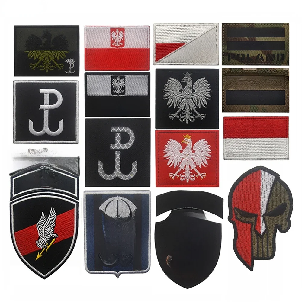 Naszywki z flagą Polski GROM Haftowana plakietka w kształcie tarczy Emblemat wojskowy Polski Siła specjalna Morale Naklejka na tkaninę Kombinezon bojowy — zdjęcie 2