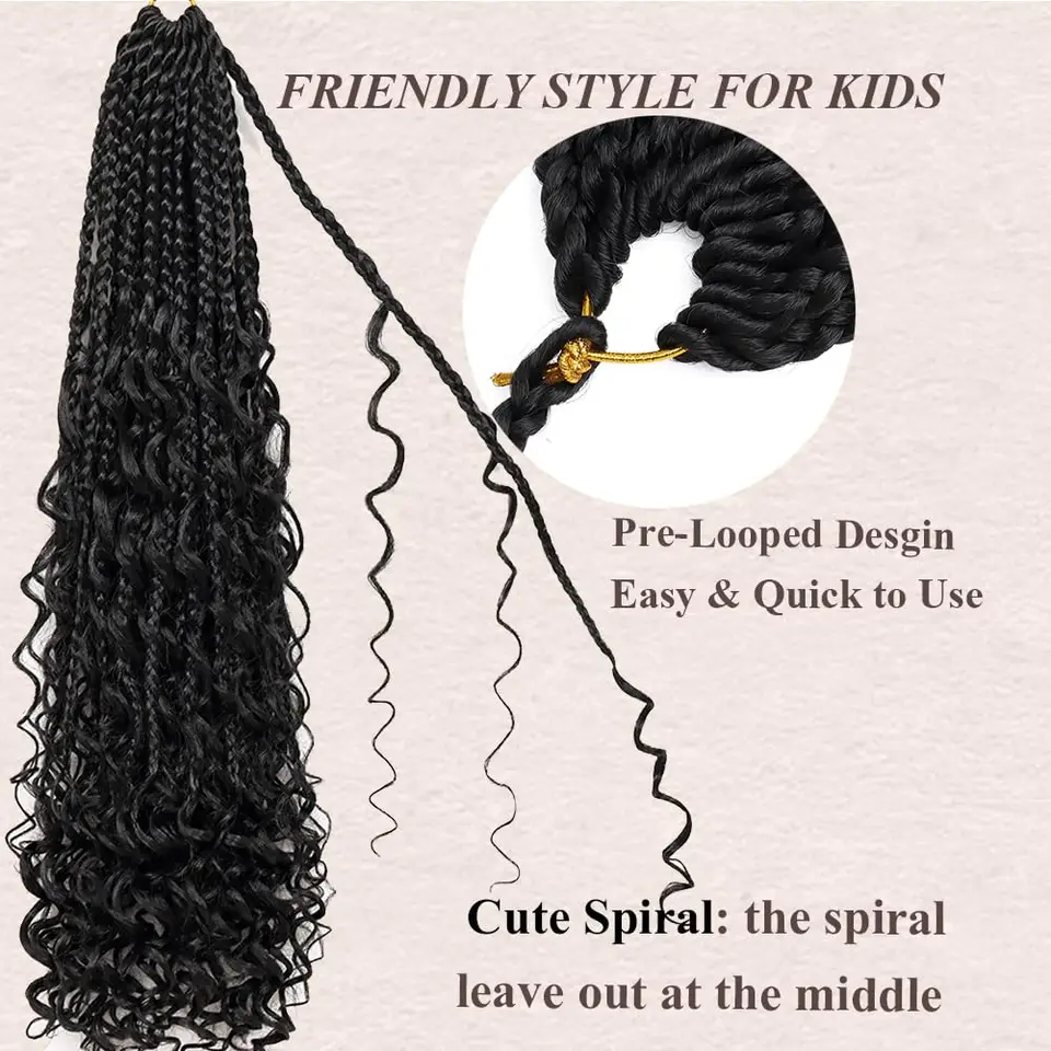 Trenzas de caja sintéticas Goddess con puntas rizadas, pre-enlazadas, estilo bohemio, extensiones para mujer 3