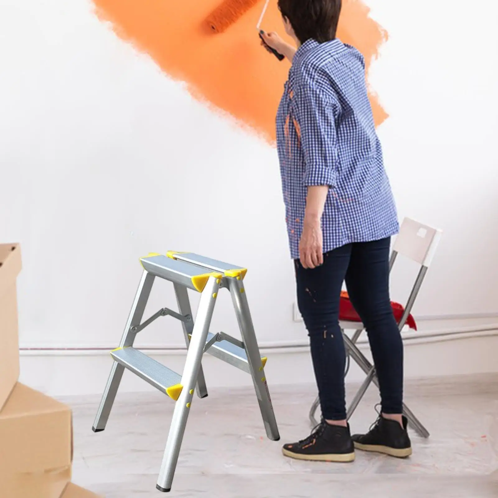 المحمولة مكتب المنزلية المضادة للانزلاق طوي سلم درجة سلم 2 خطوة البراز متعددة الوظائف متعرجة سلم دواسة واسعة