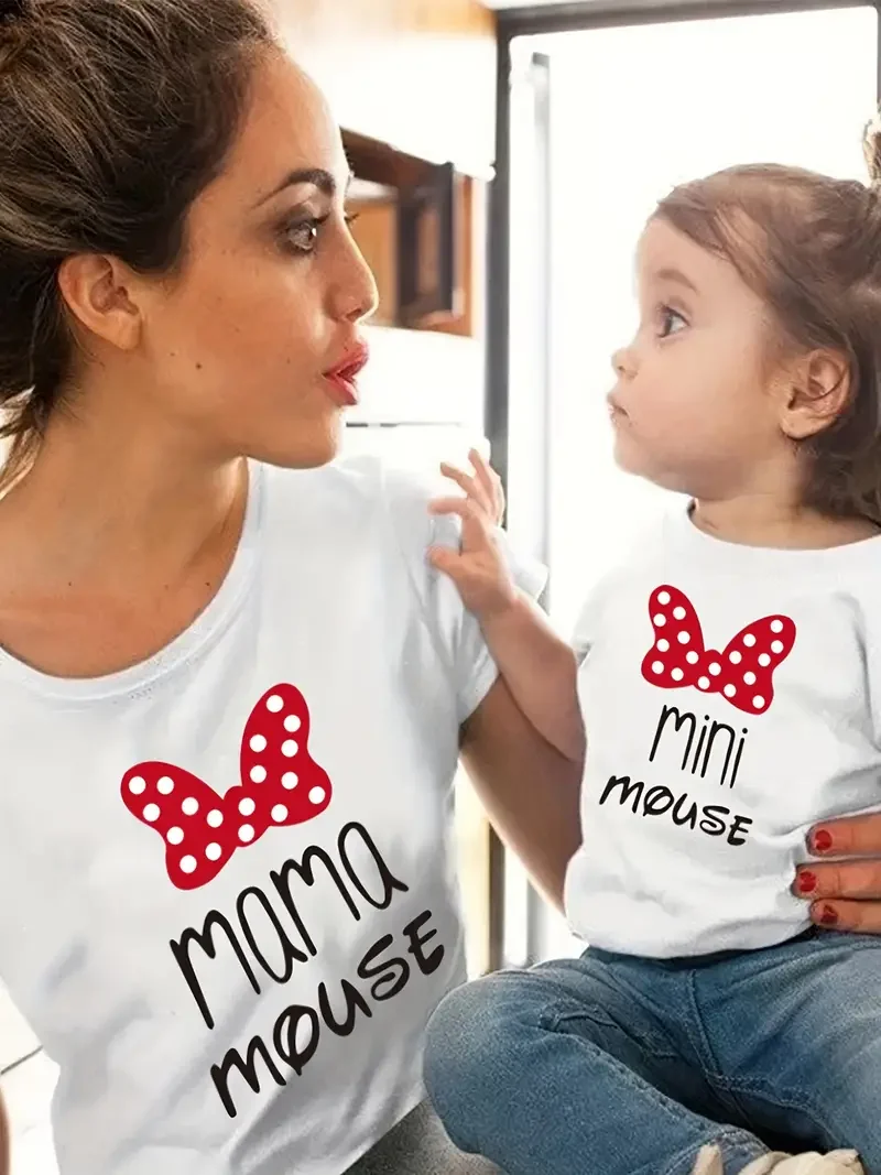 Stylish Family Matching T-shirts Mommy And Me MINI And MAMA Print  Casual Short Sleeve Tops Mom And Kids Cotton Tees For Summer