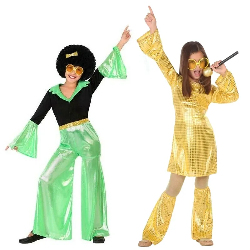 Disfraz Disco Verde / Dorado Años 70  Niña Infantil para Carnaval Fiesta Teatro