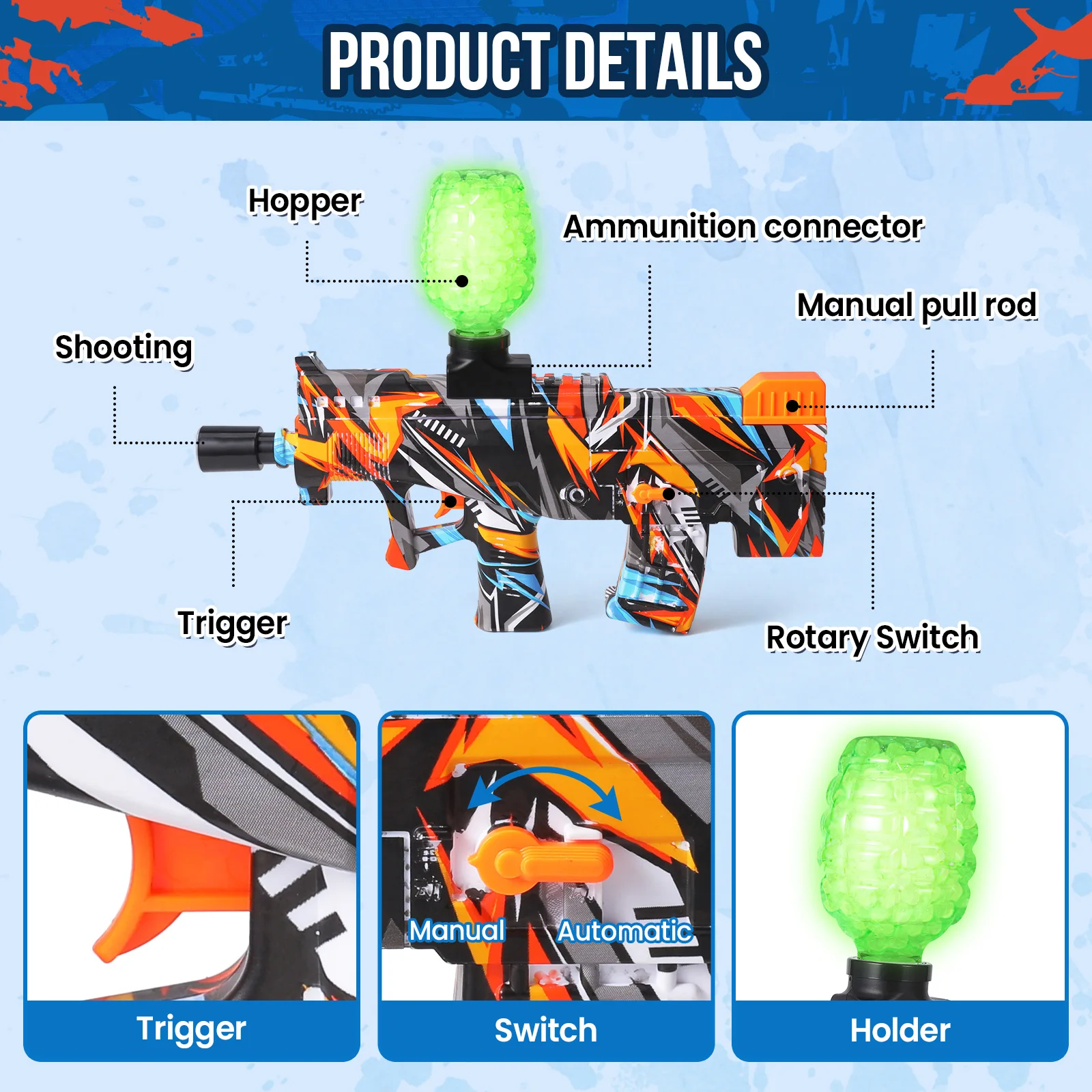 QB95 Electric Splatter Gel Luminous Gun With 10500 Blaster Water Beads For Outdoor Activities Shooting Team Game Toy Gifts