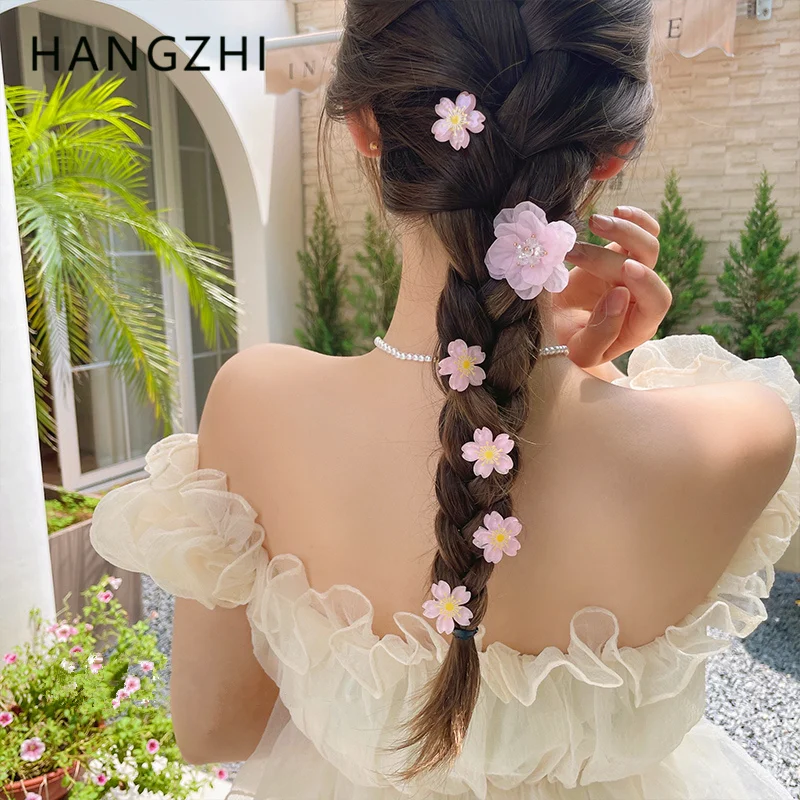 HANGZHI Summer Cute Cherry Blossom Resin Hair Clip Back Head Hairpin Princess Braid Hair Trim Clip Flower Clip for Women Girls