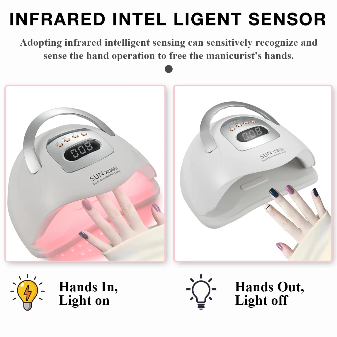 SUN X23 MAX Essiccatore per unghie professionale Lampada UV a LED per unghie Essiccatore per smalto gel Luce 81 LED Accessori per nail art Cura delle unghie in gel