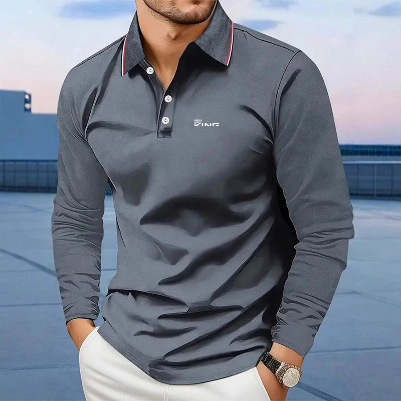 Herren Golfshirt Golf Polos Hemden Arbeit Lässig Revers Langarm Basic Modern Knöpfe Frühling Herbst Regular Fit Golfshirt
