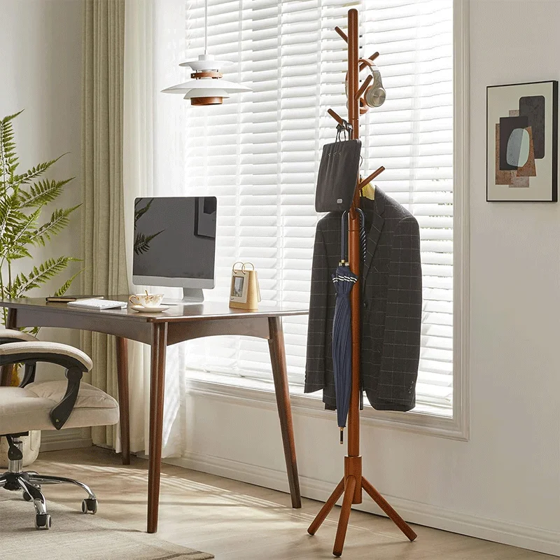 Solid Wood Coat Rack, Floor-standing Wardrobe Hanger, Home-use Simple Clothes Drying Stand, Room Bag Hanging Rack image 4